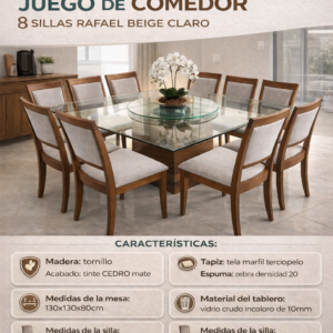 JUEGO DE COMEDOR 6 SILLAS RAFAEL BEIGE CLARO