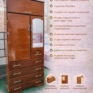 ROPERO DE MADERA CON ESPEJO
